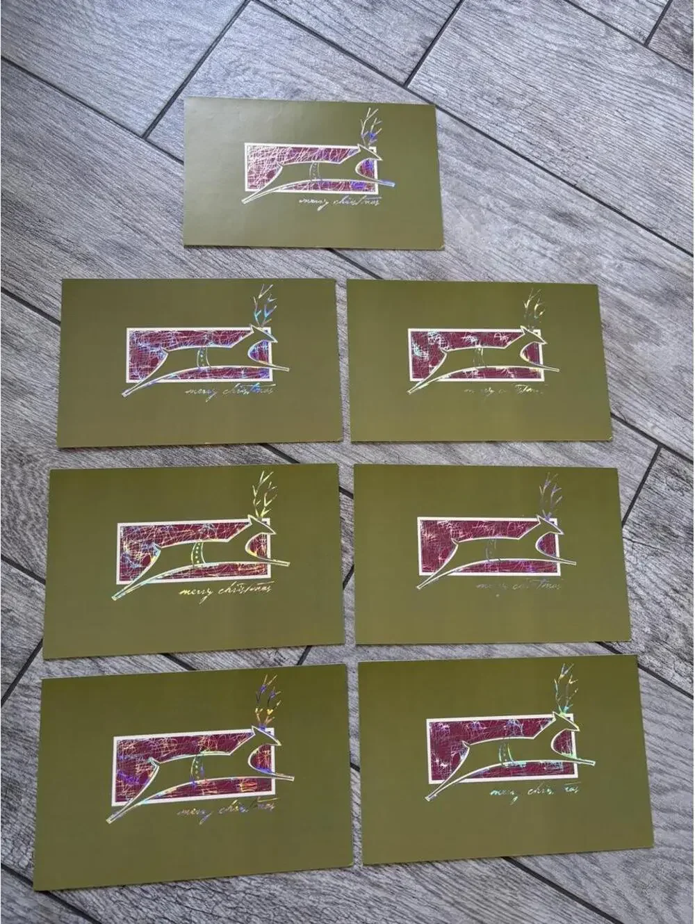 Vintage Modern Reindeer Christmas Cards Set of 7 Holographic Foil